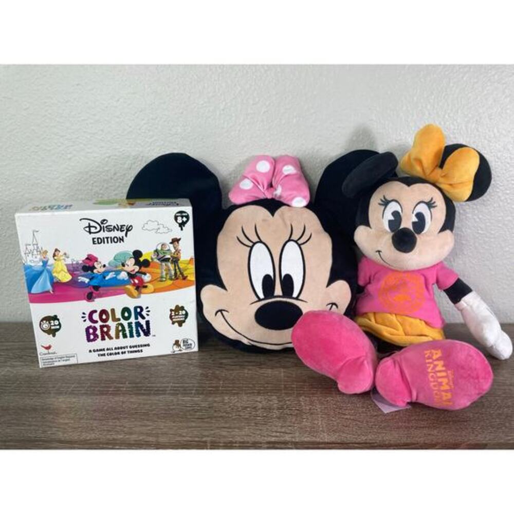 Disney Animal Kingdom Minnie Mouse Plush Lot & Color Brain Game‎ Bundle 8+ Years